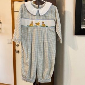 Shrimp & Grits Kids Smocked Long Bubble 2T